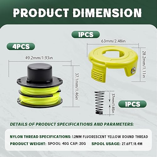 Bobina di ricambio per decespugliatore, compatibile Ryobi RLT3025F/S,RLT3525S,Compatibile Ryobi Bobina di filo di ricambio RAC119, Coperchio RAC118(9 bobine + 2 coperchi + 2 molle) - Honorern