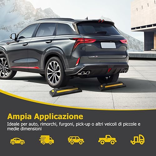 Blocco di Parcheggio per Veicoli in Garage, 2 Tappi Pesante per Pavimento con Strisce Riflettenti a 3 Vie, Base a Nido d'Ape, capacità di 4000kg, Cordolo per Parcheggio da Interno ed Esterno - Honorern