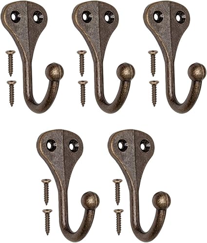 5 ganci classici per guardaroba, ganci per asciugamani, ottone bronzo, 62 x 31 mm, set da 5 - Honorern