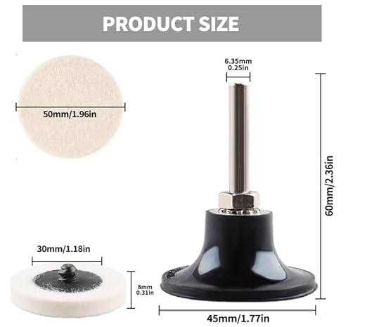 50mm Disco di lucidatura in lana, 48 pezzi di dischi di lucidatura con supporto per disco da 2 pollici con gambo da 1/4 di pollice per progetti di lucidatura e lucidatura - Honorern