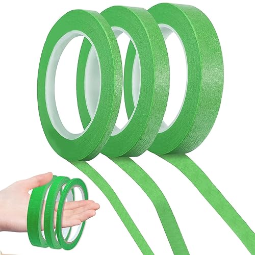 YzmrBdqc 3 rotoli di nastro fine per pittura artistica, 3 mm/7 mm/12 mm di larghezza x 22 yard, nastro adesivo impermeabile per pittura auto, fai da te (verde) - Honorern