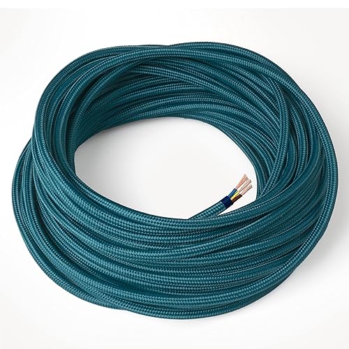 Amarcords - Cavo elettrico tessile colore PETROLIO, tondo, seta, 5 metri, a 2 conduttori 2x0,75 - Filo rivestito in tessuto colorato vintage per lampade lampadari applique e abat jour. - Honorern