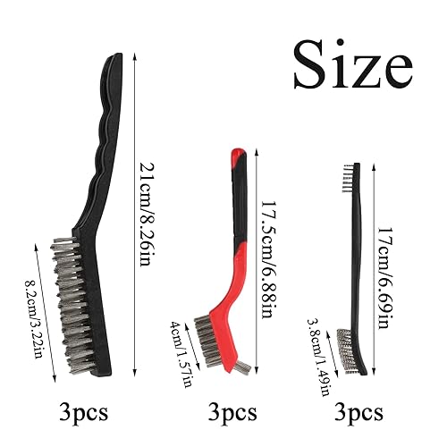 9 Pezzi Spazzole Metalliche Manuali (Acciaio Inossidabile + Ottone + Nylon), Mini Spazzola Metallica in Acciaio Inox, Spazzola Ferro per Ruggine Pulire Scorie di Saldatura, Polvere e Macchie (A) - Honorern