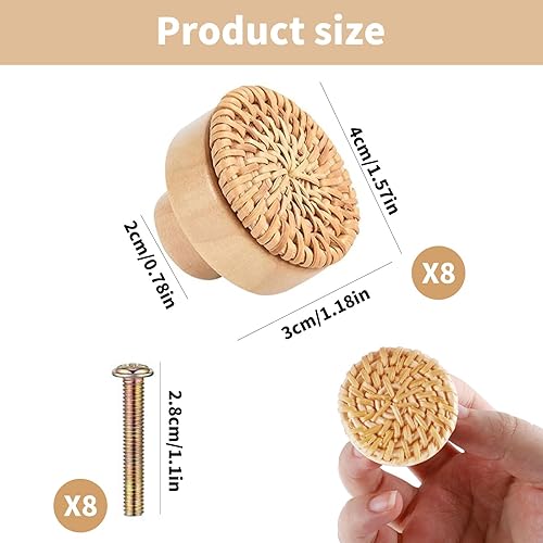 Luckwaii Pomelli per Mobili Legno Pomelli Mobili Rattan, 8 Pezzi Pomelli Armadio Pomelli per Mobili Vintage Rotondi Maniglie con Viti per la Armadi, Comodino, Cucina (40 * 30mm) - Honorern