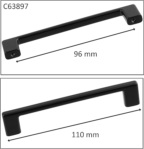 C63897 - Set di 2 maniglie per mobili interasse 96mm - porte armadio cassetto decorazione interno arredamento cucina soggiorno assemblaggio - in metallo - finitura nero opaco - Honorern