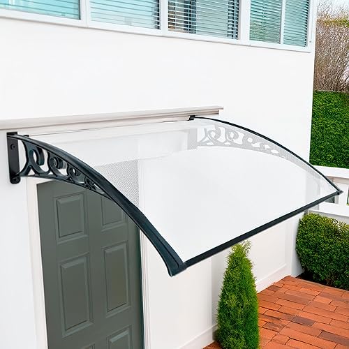 MAKA Pensilina da Esterno in Policarbonato, Tettoia per Esterno in PVC Impermeabile, Tettuccio Parapioggia con Struttura in Polipropilene, Profili in Alluminio Modulabile (200x80 cm bianco) - Honorern