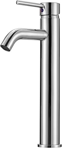 Rubinetto Lavabo Bagno Alto, Rubinetti Lavabo Miscelatori da Piano, Monocomando, Miscelatore Acqua Calda e Fredda, Acciaio Inox Cromato, Monoblocco Alti - Honorern