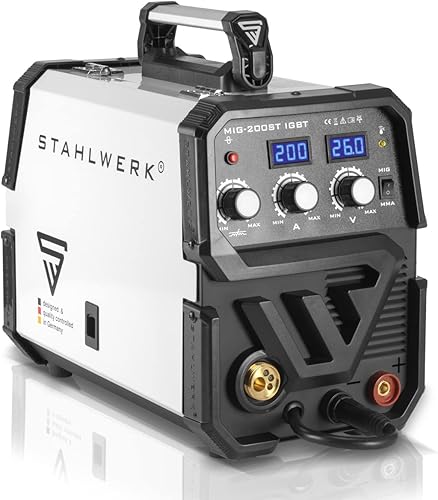 MIG MAG 200 ST IGBT- completamente equipaggiata - saldatrice MIG MAG con schermatura a gas da 200 Amp, adatta al filo animato FLUX, con MMA E-Hand, 7 anni di garanzia - Honorern