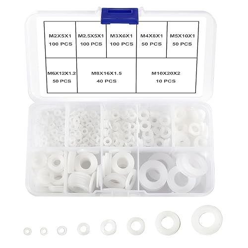 500 Pezzi M2 M2.5 M3 M4 M5 M6 M8 M10 Nylon Piatte Rondelle Assortimento Kit, Guarnizione in Nylon, Rondella in Plastica per Meccanica, Bianca - Honorern