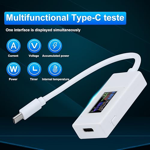 DC 4-30V 0-6.5A USB C Tester Misuratore di Potenza, Voltmetro Amperometro per Ricarica del Telefono (Type-C) - Honorern