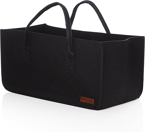 cesta da Camino, Borsa di Feltro per Legna da ardere con Maniglia Rettangolare Circa 50 x 25 x 25 cm Nero - Honorern