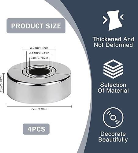 Set di 4 rosette per tubi, rosette di copertura per rubinetti, rosette per rubinetti, rosette di copertura in acciaio inox (21 mm) - Honorern