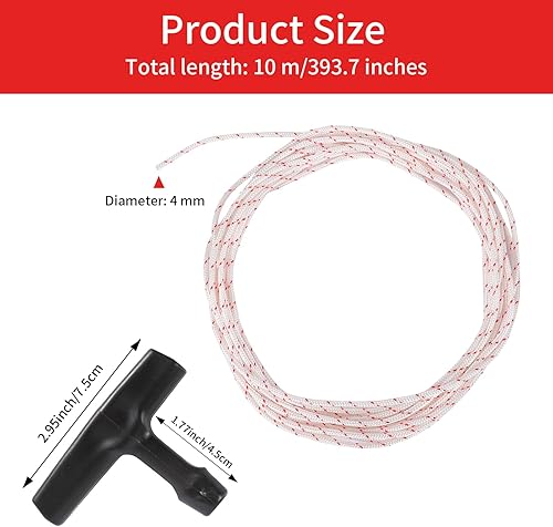 Cavo Avviamento Rasaerba, Starter Corda, 10 Metri Ø4mm Corda di Avviamento con Impugnatura (4 Pezzi), per Rasaerba Motoseghe Trimmer Decespugliatori - Honorern
