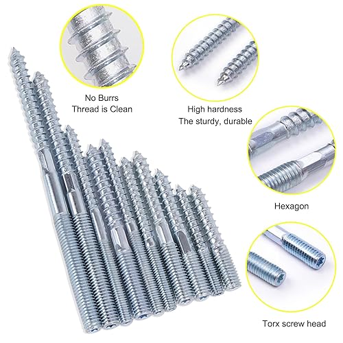 Vite a Doppia Estremità Vite a Doppio Filetto Bulloni a Doppia Testa 10pcs Bullone di Collegamento Doppio con Dadi di Bloccaggio per Collega Il Legno Ristrutturazione Casa (M8*120) - Honorern