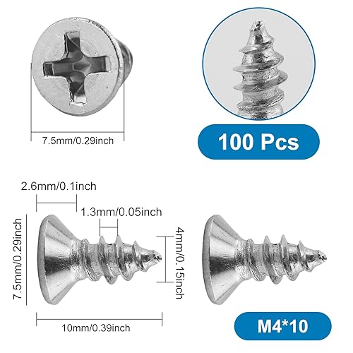 100 viti autofilettanti, viti multiuso M4 x 10 mm, in acciaio inossidabile 304, viti a testa piatta a croce per legno, cartongesso e mobili, viti autofilettanti in acciaio inossidabile, per la - Honorern