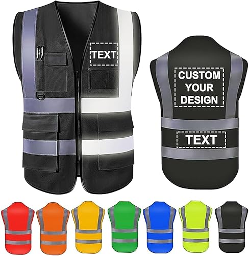 Gilet Hi Vis personalizzato con cerniera,5 tasche inclusa la tasca per carta d'identità e telefono, sicurezza riflettente ad alta visibilità per uomini e donne in diversi colori e taglie - Honorern