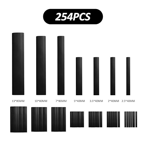 Set di 254 protezioni per cavi, tubo termoretraibile, rivestimento isolante nero, guaina termoretraibile, set di tubi termoretraibili durevole, ideale per isolamento elettrico e riparazione (nero) - Honorern
