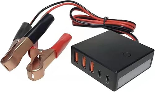 Convertitore DC con clip per batteria, 12 V 24 V a 5 V 12 A, USB convertitore Buck Regulator, uscita totale 60 W, con luce di emergenza LED, 3 porte USB + 2 porte di tipo C, identifica automaticamente - Honorern