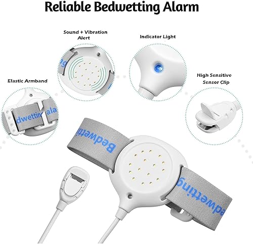 Allarme per l'enuresi notturna: allarme pipì ad alta sensibilità e monitor con sensore di enuresi notturna: suono forte + forte vibrazione per un sonno tranquillo - Honorern