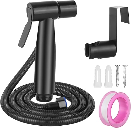 Set per bidet doccetta per WC in acciaio inox con tubo e supporto da 40 pollici, pressione regolabile, set spray per WC (nero) - Honorern