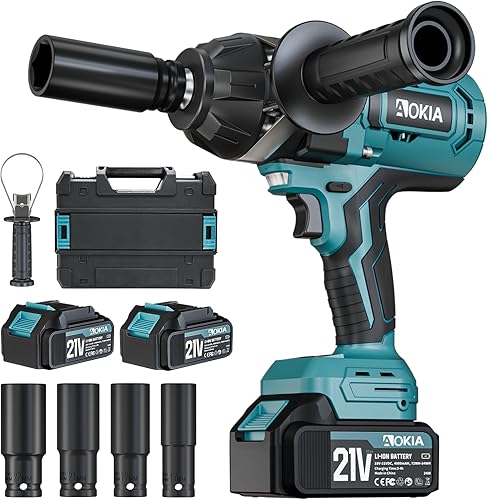 Aokia Avvitatore a Impulsi Senza Fili, 1000 Nm Coppia Elevata, Batteria 8000 mAh, 2400 giri/min, per Auto e Camion, Inclusi 4 Bussole e Barra di Estensione da 5 - Honorern