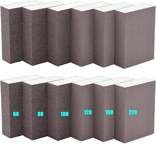 12 Pezzi Spugna Abrasiva, Set Di Blocchi Abrasivi Per Legno,Grane Spugna Abrasiva,Specifiche Della Grana 60/80/100/120/180/220 Per Legno, Artigianato, Cartongesso, Metallo, Ceramica - Honorern