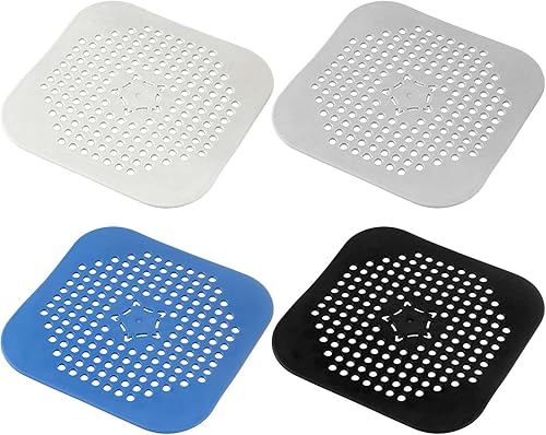 Confezione da 4 Copri Scarico A Pavimento in Silicone, Copri Scarico A Pavimento Quadrato, Raccoglitore per Doccia, Filtro di Scarico, Filtro per Lavello, Adatto per Bagno, Cucina - Honorern