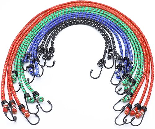 Extra forte, 4 lunghezze, estensore per bagagli, corda di gomma, cinghie di tensione con gancio, cinghia di fissaggio estensibile, per trasporto, fissaggio del carico (12 pezzi) - Honorern