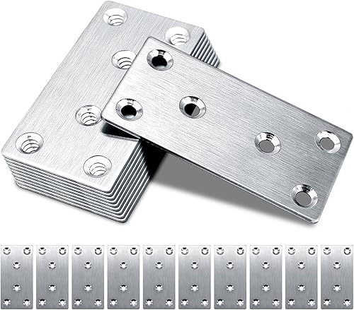 10 staffe piatte per legno, 80 × 40 × 1,75 mm, staffe di giunzione piatte, resistenti, piastre di rammendo in acciaio inox per connettore, staffe metalliche per fissaggio in legno - Honorern