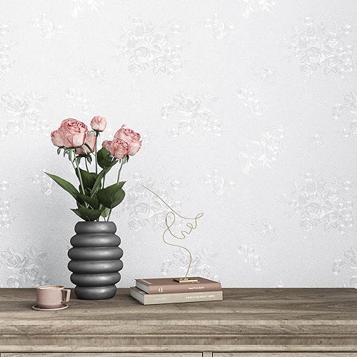 Carta da Parati Verde Salvia Carta Adesiva Fiori Rose Goffrata Pellicola Autoadesiva Fiori 40cm × 300cm Pellicola Adesiva per Mobili Carta da Parati Adesiva Muro Soggiorno Camera da Letto - Honorern