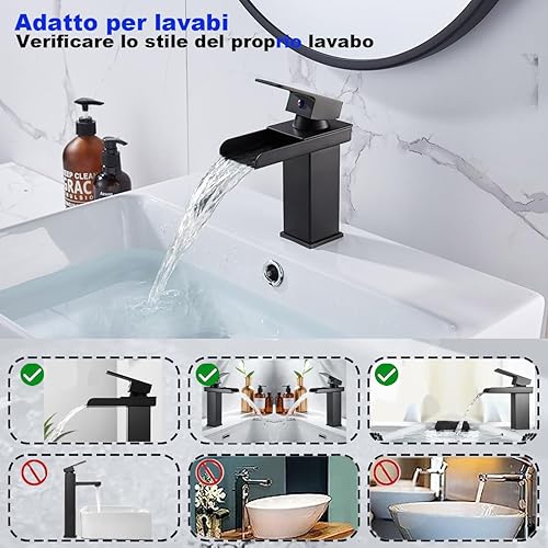 Rubinetto da bagno a cascata, rubinetto da bagno in acciaio inox e ottone, risparmio idrico, rubinetto per lavabo, bocca calda e fredda, rubinetto per lavabo a una maniglia (spazzolato) - Honorern