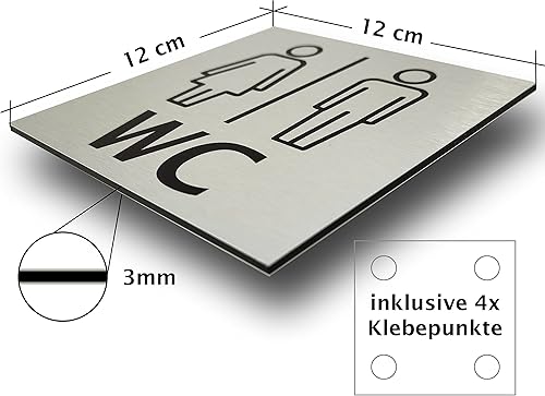 Targhetta porta WC donna uomo 12 cm x 12 cm grande toilette toilette (alluminio spazzolato donna e uomo) - Honorern
