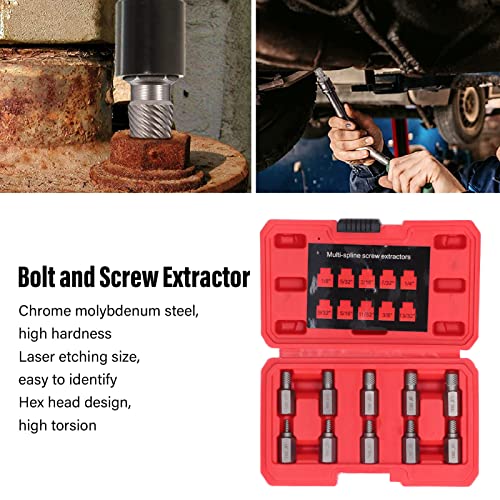 Set di Estrattori per Viti da 10 Pezzi, Set di Estrattori Multi-spline a Testa Esagonale, Estrattori in Acciaio Legato Al Cromo Molibdeno Strumento per la Rimozione di Viti Rotte - Honorern