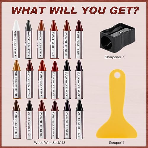 DEWEL Kit Riparazione Parquet,18 Ritocco Legno Cera Stick,Pennarello per Legno per Riparazione di Graffi e Fori nei Mobili in Legno (20 Pezzi) - Honorern