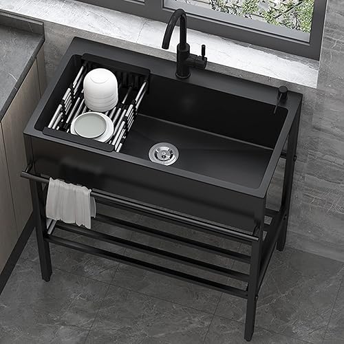 Lavello multiuso in acciaio inox per lavaggio, lavello singolo per catering, ristorante, cucina, cucina, set con rubinetto, lavello per garage, ristorante, cucina, lavanderia, esterno - Honorern