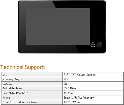 4.3 'HD Porta Spioncino 145 Gradi Grandangolare Digitale Smart Campanello TFT Colore Porta Occhio Home Security Camera Monitor - Honorern
