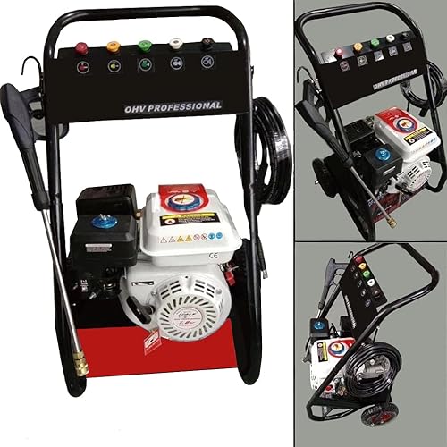 Idropulitrice a Scoppio Motore a Benzina 4 Tempi Compatto 6,5 Hp, Pulizia Veicoli Auto Moto Pavimenti Tetti Terrazze con Tubo Alta Pressione, Pistola Professionale, Avviamento a Strappo, Protezione da Mancanza Olio (Cod. 5776) - Honorern