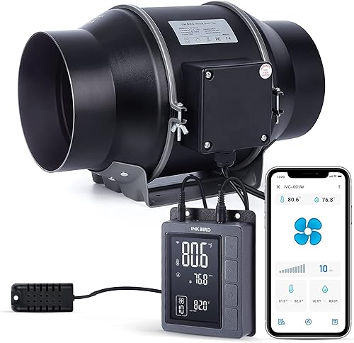 Inkbird WiFi Ventola Aspirazione 150MM Con Temperatura e Umidità Controllo,Estrattore aria in linea,APP Controllo,Ventilatore di Scarico per Coltivazione,Idroponica,Bagno,Seminterrato - Honorern