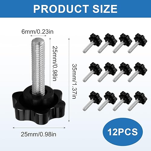 12 viti di serraggio per dadi ad aletta, M6 x 25 mm, per pollice, dado a stella M6, viti a testa svasata in plastica, viti a testa svasata - Honorern