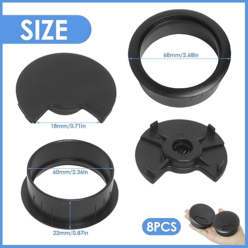Passacavi Scrivania 60 mm 8 Pezzi Canalina per Uscita Cavi Nera in Plastica Organizzatore di Cavi per Tavolo Gestione Cavi Nero Banco da Lavoro - Honorern