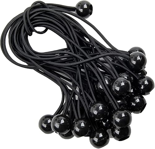 25 pezzi Corde Elastici con Sfera Teloni Elastich Corda Occhiellati Sfera Elastico Telone per Tenditori Gomma Bungee Ball Fissaggio per Tende, Tendoni, Campeggio, Banner, Cavi - Nero - Honorern