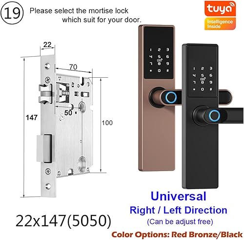 Serratura Smart, Tuya Smart Lock Serratura Elettronica Password Digitale Biometria Blocco Porta con Impronte digitali App Sblocco remoto Blocco Senza Chiave Sicurezza Casa Smart Lock(5085) - Honorern