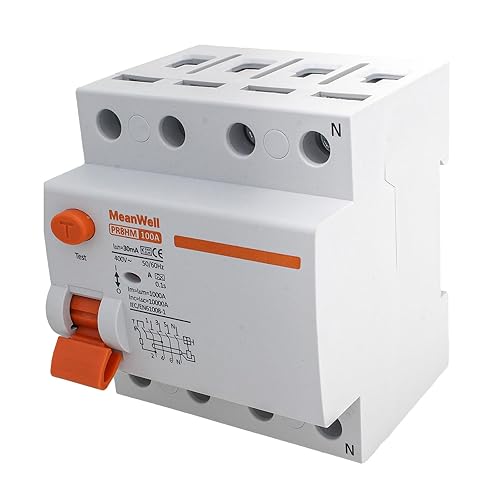 MeanWell Interruttore Differenziale Puro Trifase Tipo A, RCCB 10000A 30mA 40A, RCD 3P+N 400V, 3 Poli Da 4 Moduli DIN - Honorern
