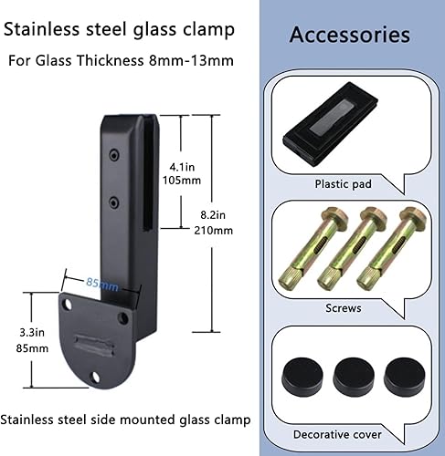 Morsetti per Ringhiere in Acciaio Inossidabile per Impieghi Gravosi con Montaggio Laterale Nero Morsetti per Pavimenti in Vetro per Recinzioni per Piscine,18 Pieces - Honorern