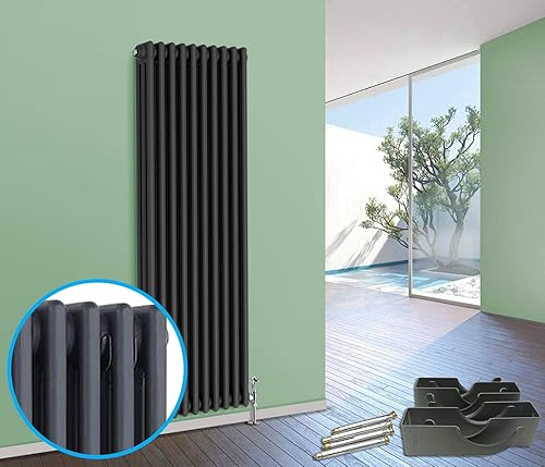 4 staffe per radiatore a doppio braccio tradizionale (antracite) con viti libere (110 mm (A) x 55 mm (B), antracite) - Honorern