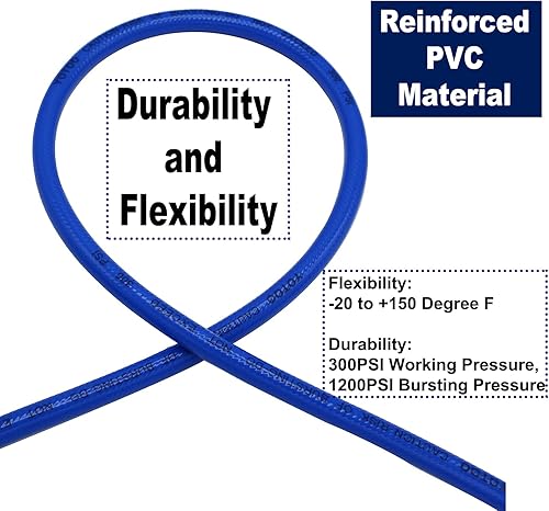 YOTOO Tubo per aria compressa in PVC, lunghezza 15 m, 6 mm, ID X 11 mm, AD 300 PSI con connettori a sgancio rapido Germania da 1/4' e limitatori di curvatura, blu - Honorern
