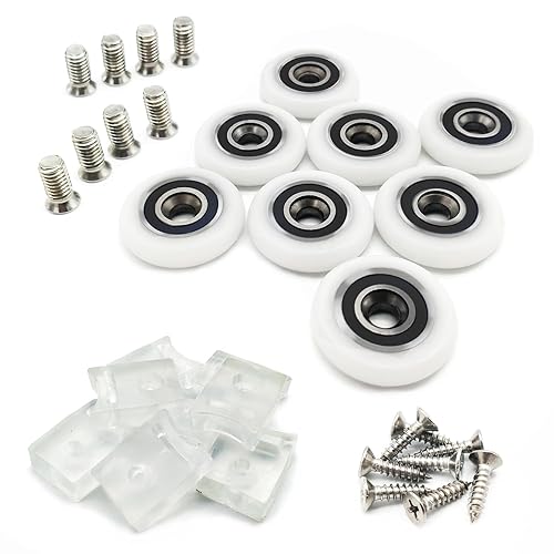 Rotelle per Box Doccia, 8 pezzi Cuscinetti Box Doccia, 25 mm Rotelline Box Doccia, Ruote Doccia, con Viti per Porta Della Doccia e 8blocchi trasparenti anti-collisione - Honorern