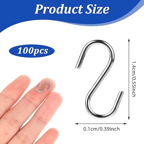 100 ganci a S piccoli, 14 mm, piccoli ganci in metallo in acciaio inox, a forma di S, per fai da te, gioielli da appendere, portachiavi per giorno (argento) - Honorern
