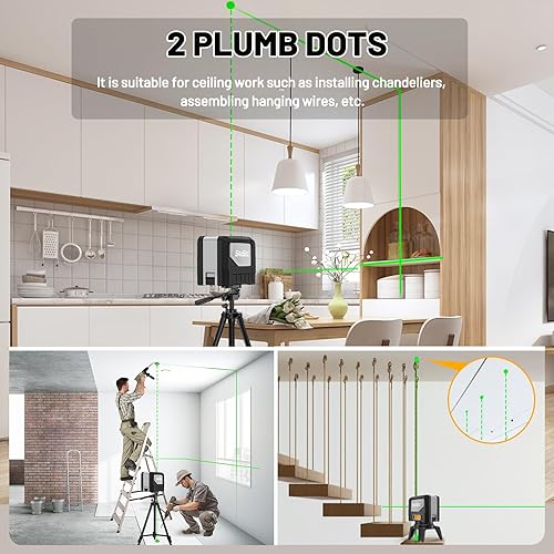 Livella laser, laser a piombo a 2 punti verdi, linea orizzontale 110° x linea verticale 180°, laser a linea trasversale da 82 piedi per layout e impianti idraulici - 9211G - Honorern