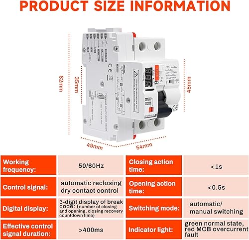 Interruttore Differenziale a Riarmo Automatico con display a LED,2P 40A AC230V Salvavita con Riarmo Automatico RCCB Interruttore di Protezione a Bassa Tensione(Type AC) - Honorern